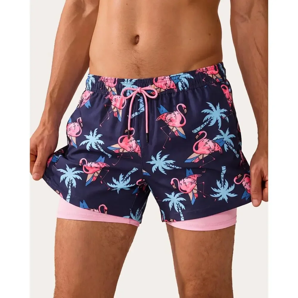 NWT Maamgic BioBloom Flamingo Swim Trunks 2-in-1 Navy Pink Men XL